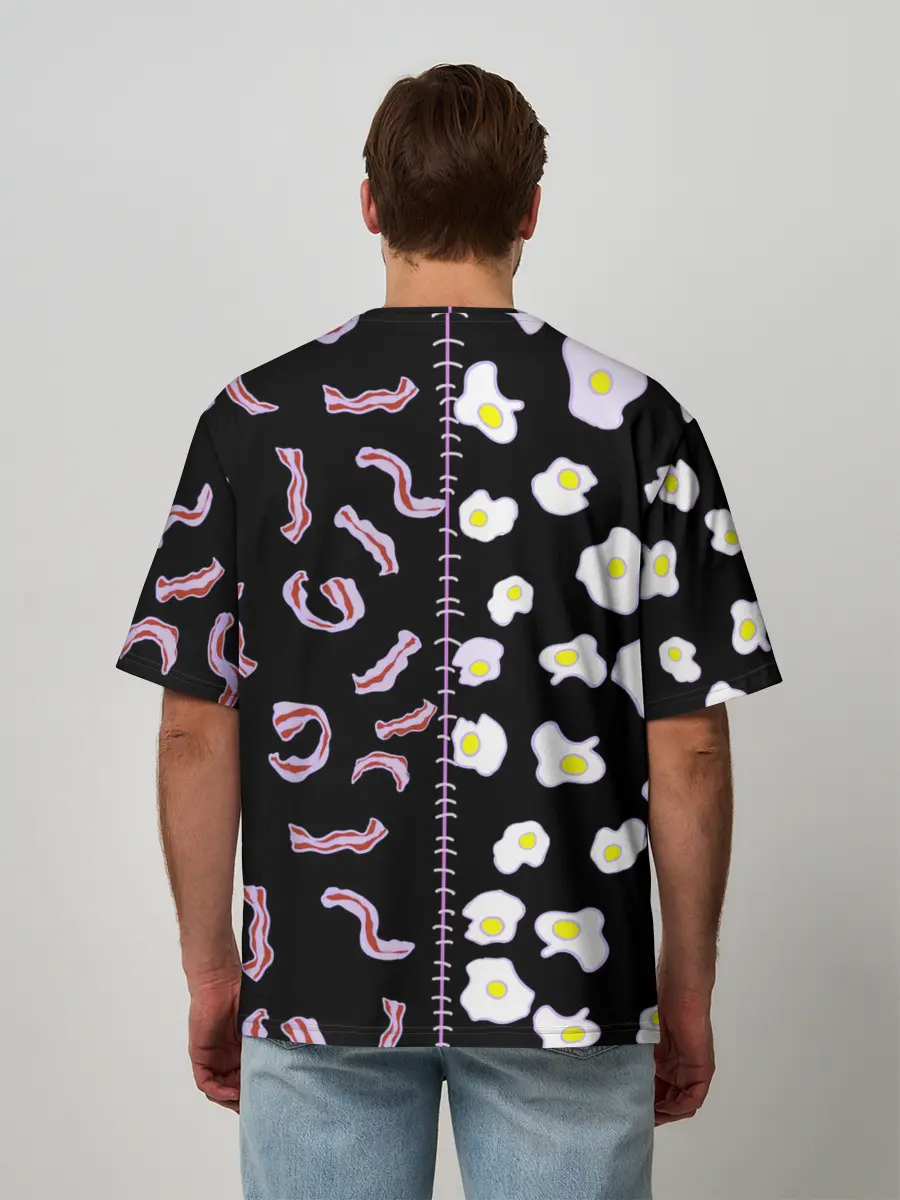 Мужская футболка оверсайз / Яичница с беконом
