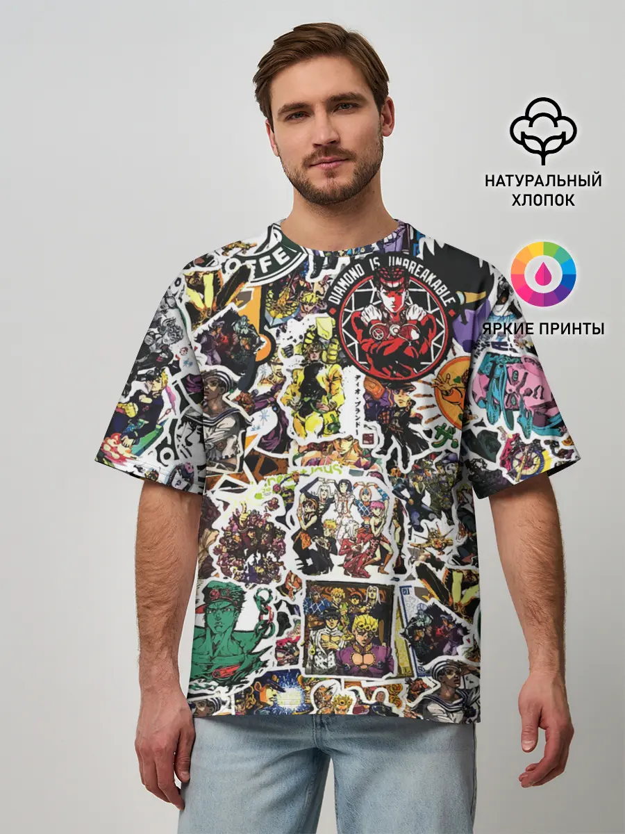 Мужская футболка оверсайз / JoJo’s Sticker Bombing