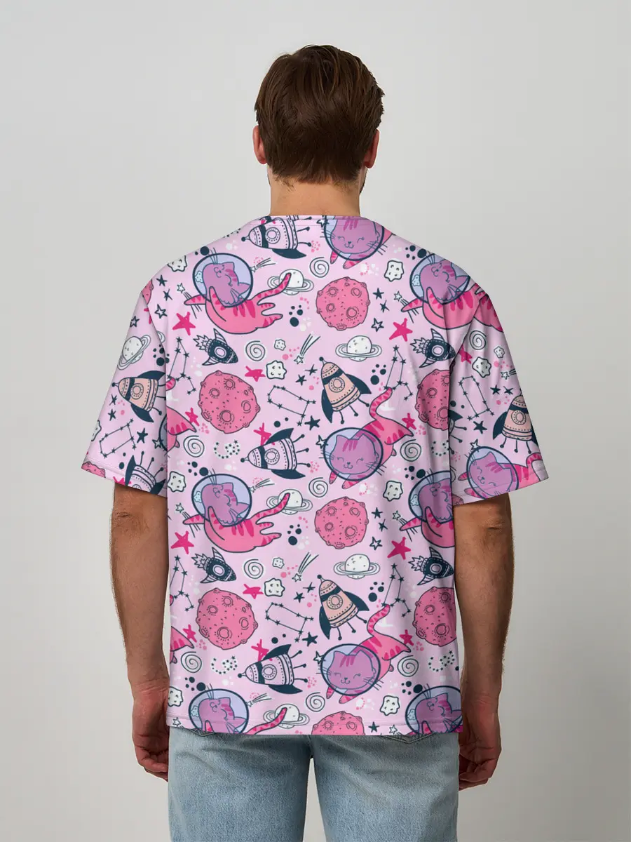 Мужская футболка оверсайз / Кошки в космосе