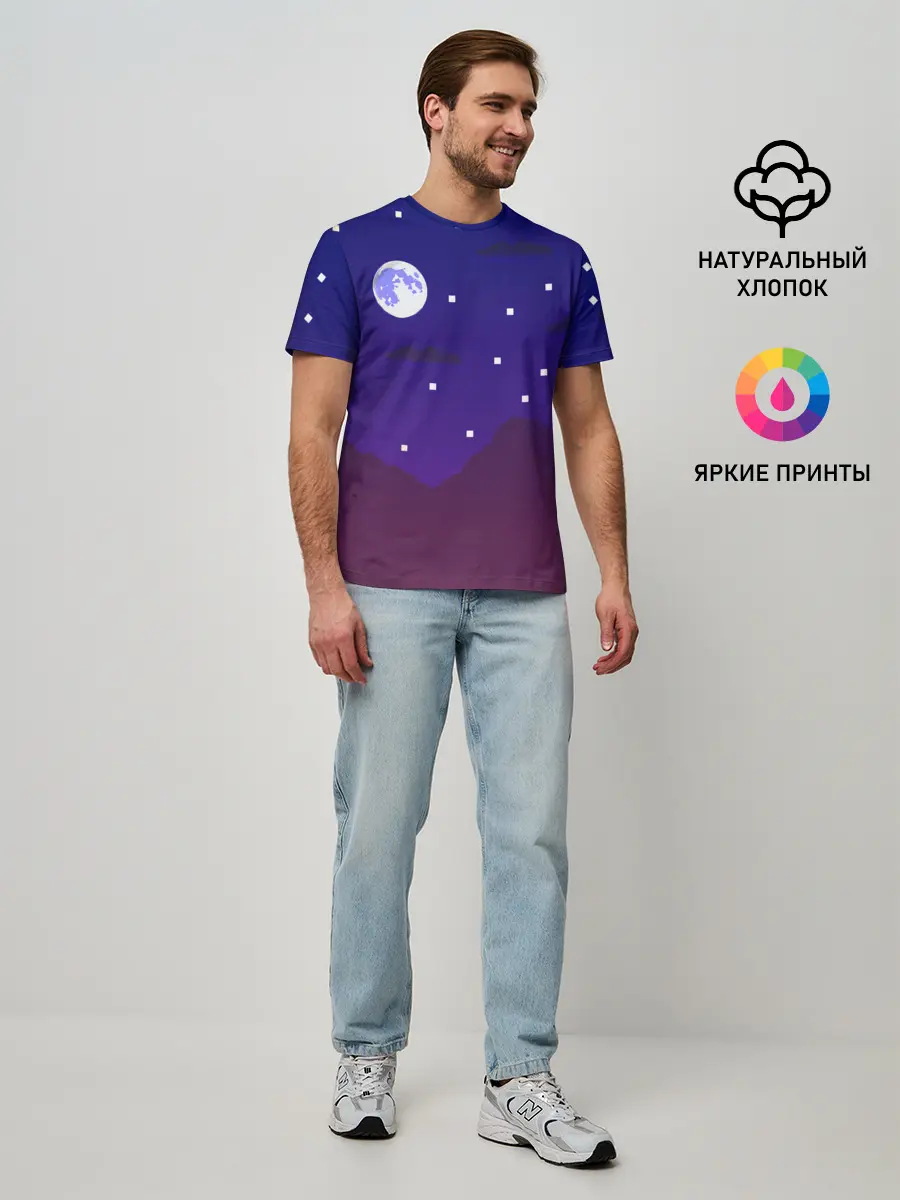 Мужская базовая футболка / Пиксельная ночь | 8 bit