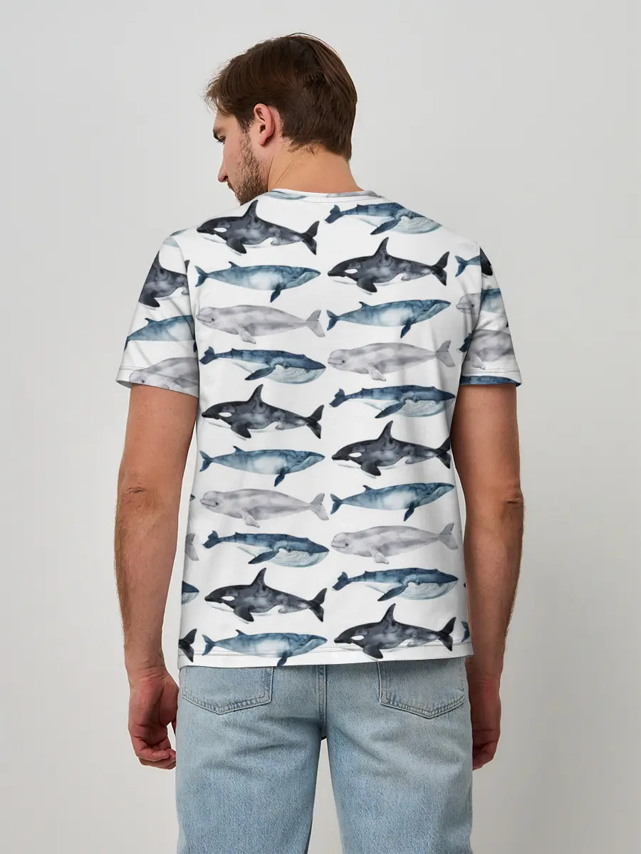 Мужская базовая футболка / принт с китами
