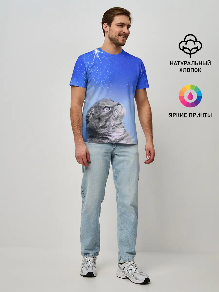 Мужская базовая футболка / Кот и космос
