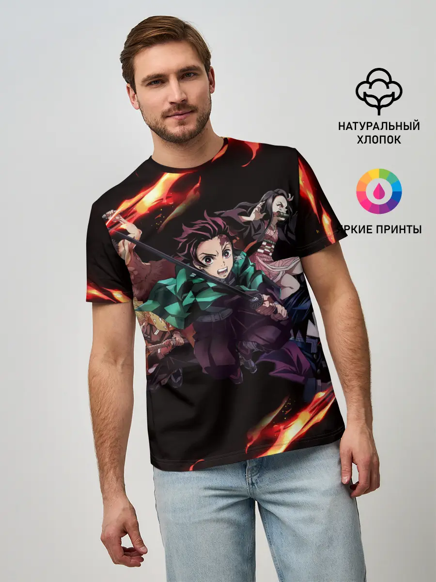 Мужская базовая футболка / Kimetsu no Yaiba пламенный узор