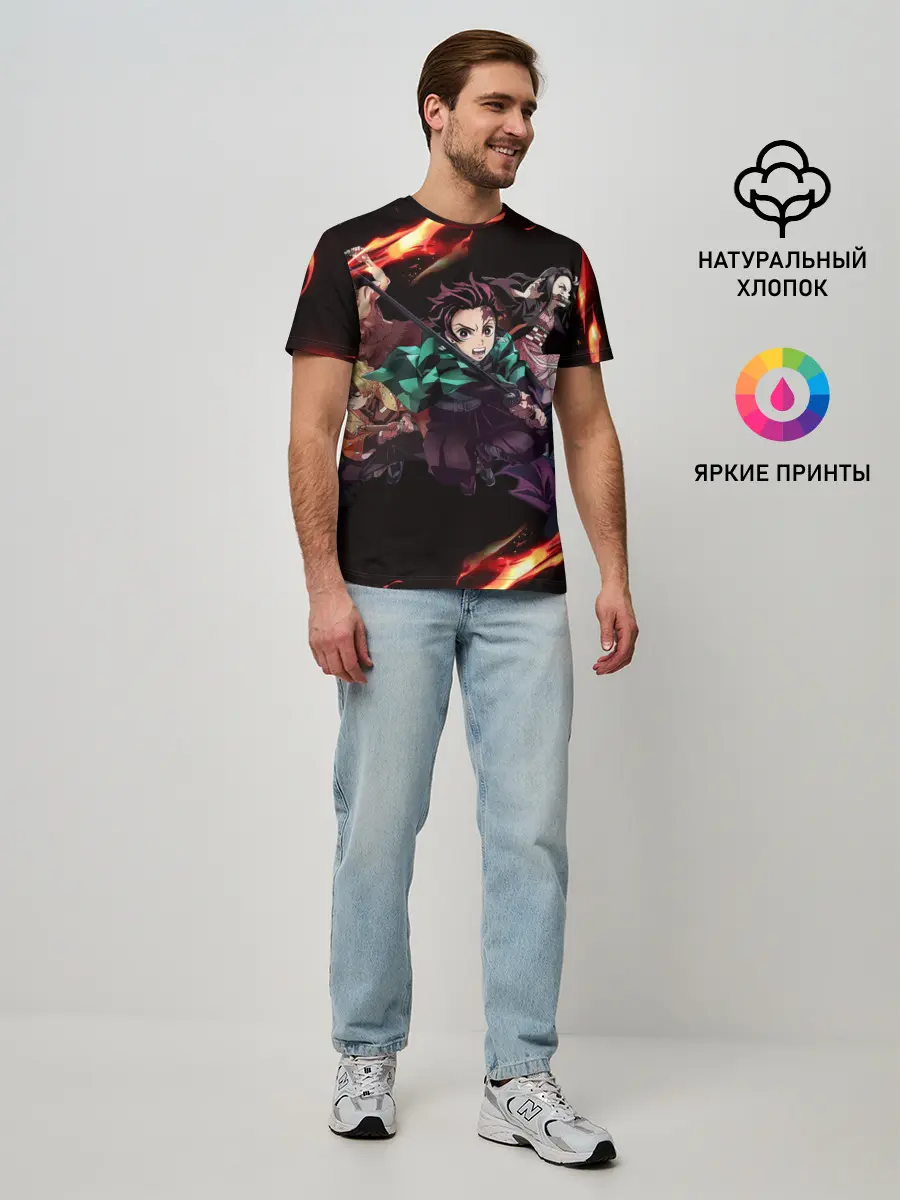 Мужская базовая футболка / Kimetsu no Yaiba пламенный узор