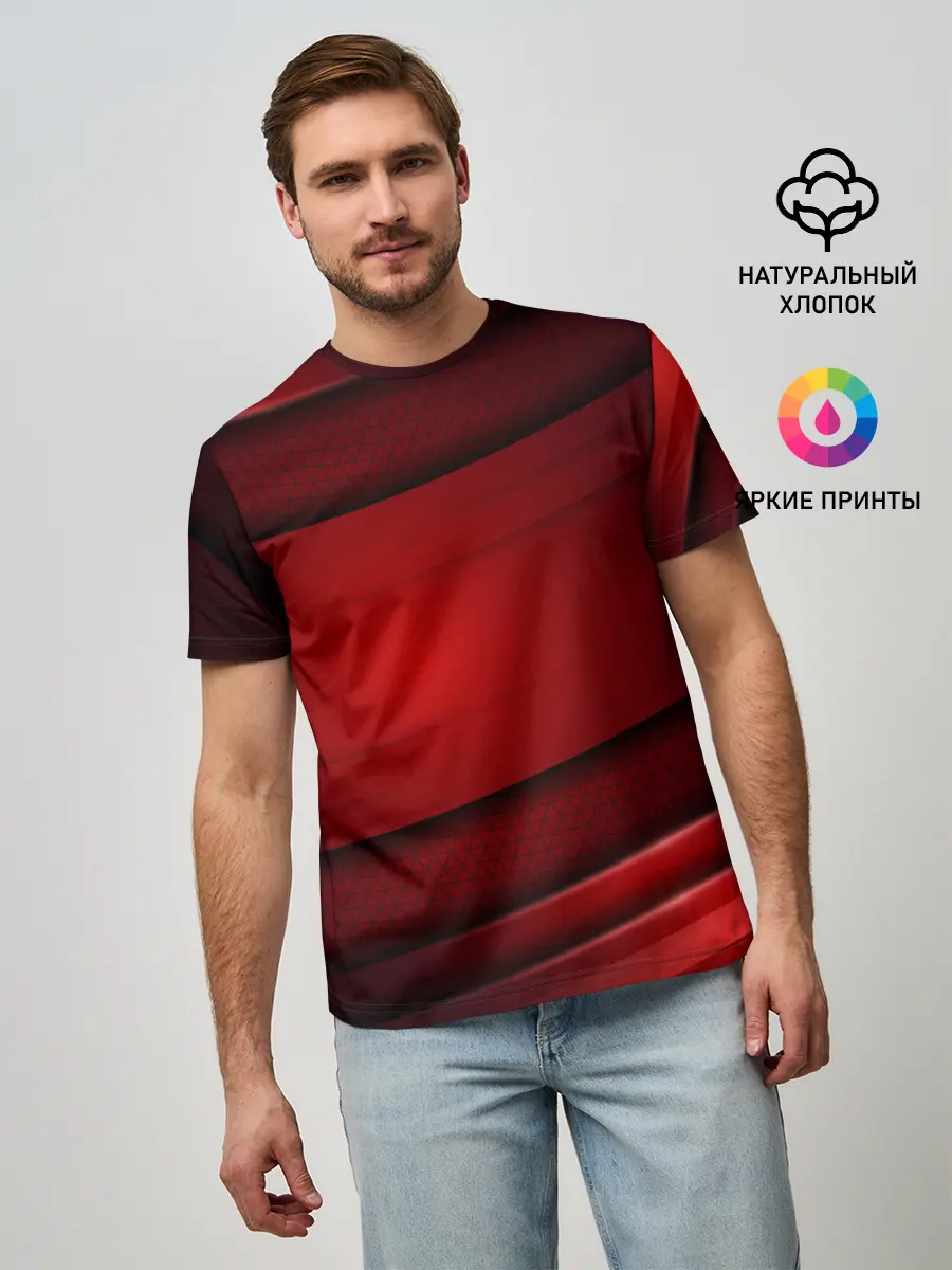 Мужская базовая футболка / 3D red Абстрактные линии