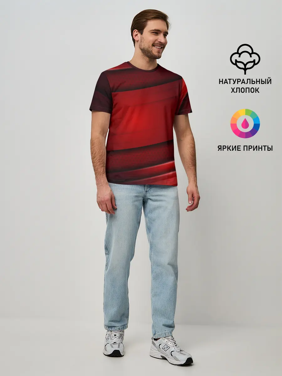 Мужская базовая футболка / 3D red Абстрактные линии