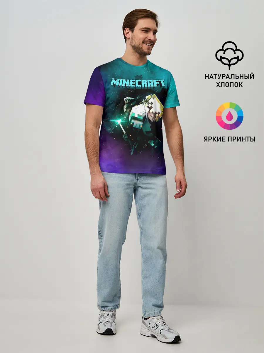 Мужская базовая футболка / Стив в космосе - Майнкрафт