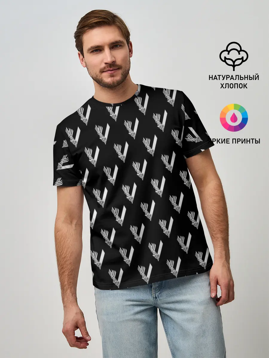 Мужская базовая футболка / Викинги Лого Паттерн | Vikings Pattern