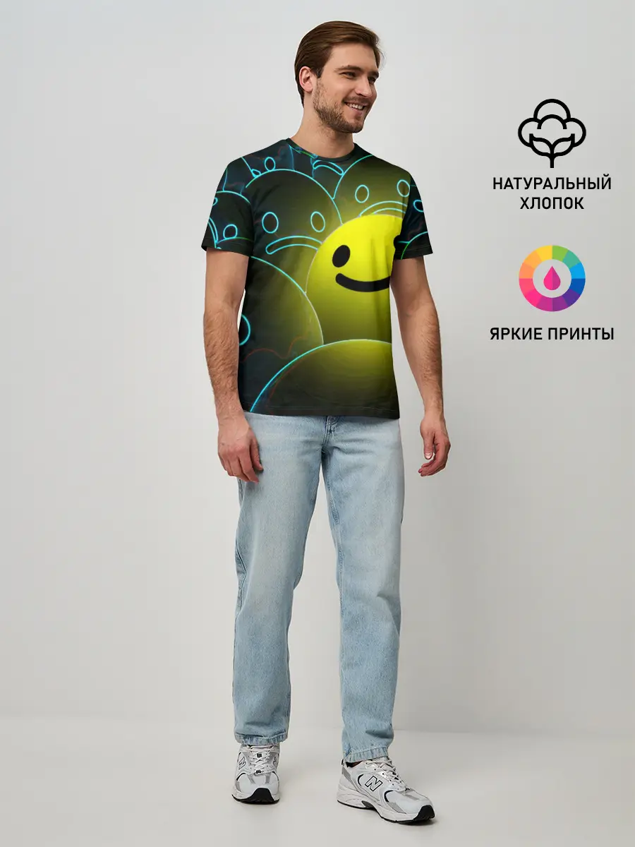 Мужская базовая футболка / НЕОНОВЫЕ СМАЙЛЫ