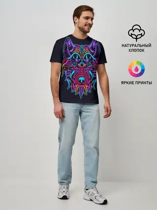 Мужская базовая футболка / Неоновый пес