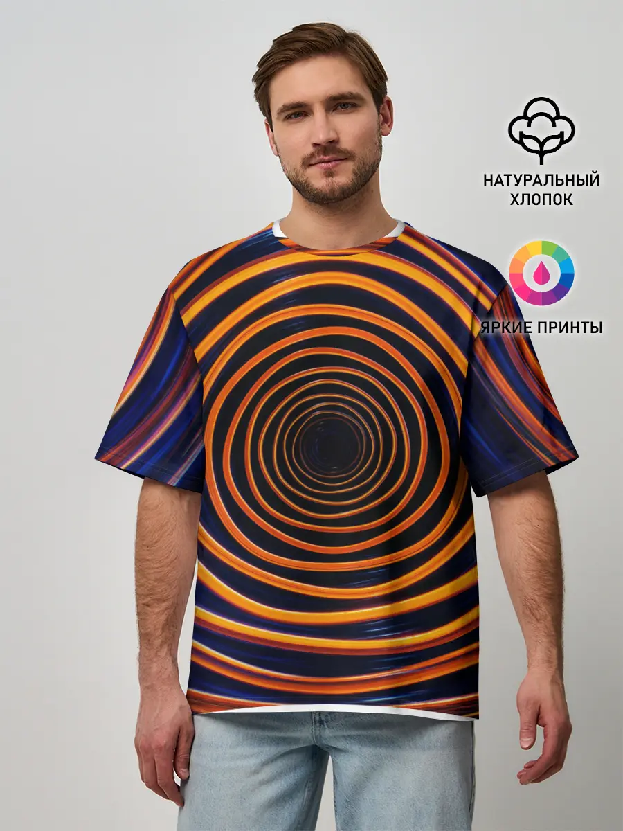 Мужская футболка оверсайз / Круги неоновые