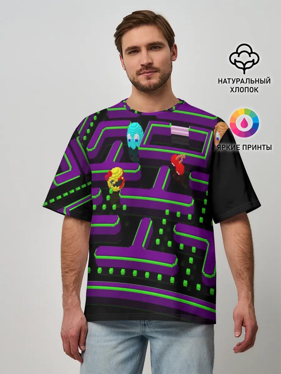 Мужская футболка оверсайз / PAC-MAN 3D