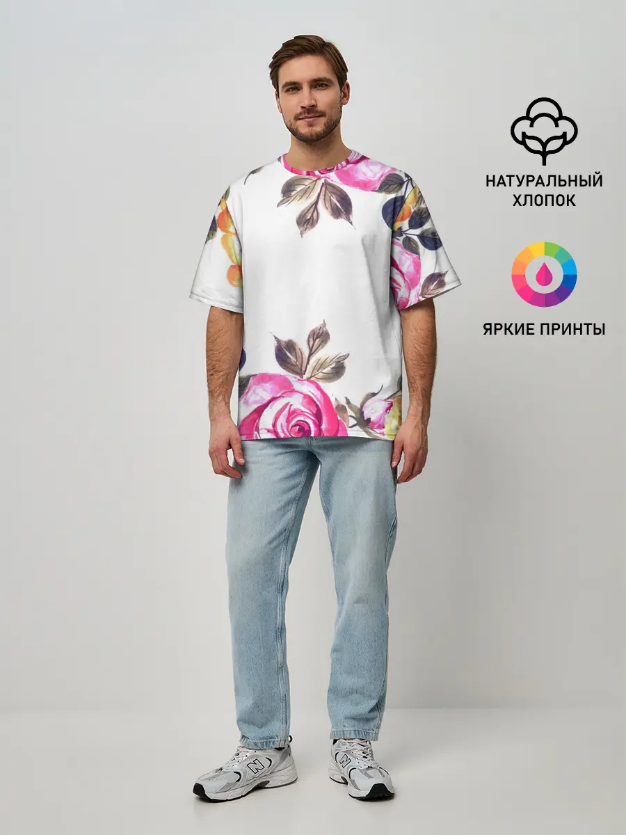 Мужская футболка оверсайз / Розы