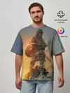 Мужская футболка оверсайз / Винланд стоит на скале сага