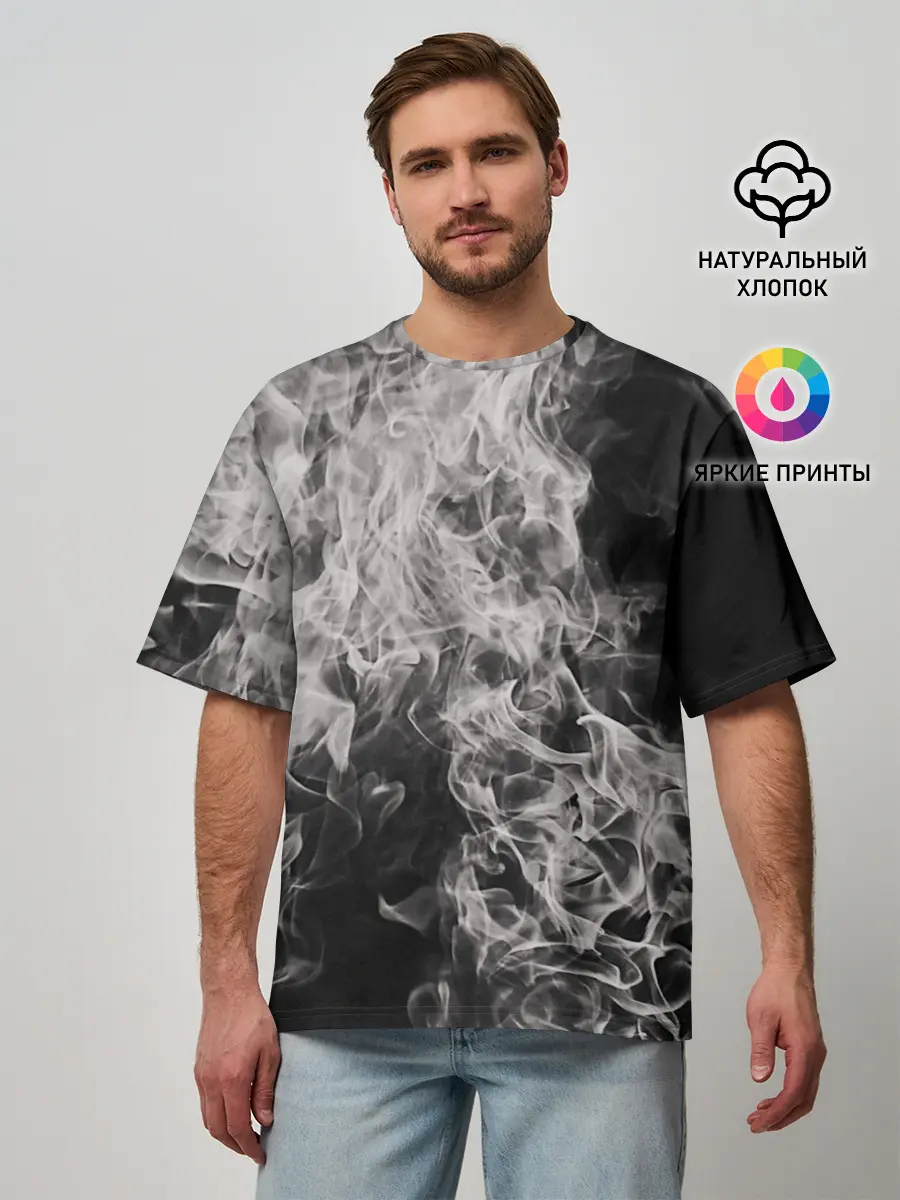 Мужская футболка оверсайз / Fire and Smoke