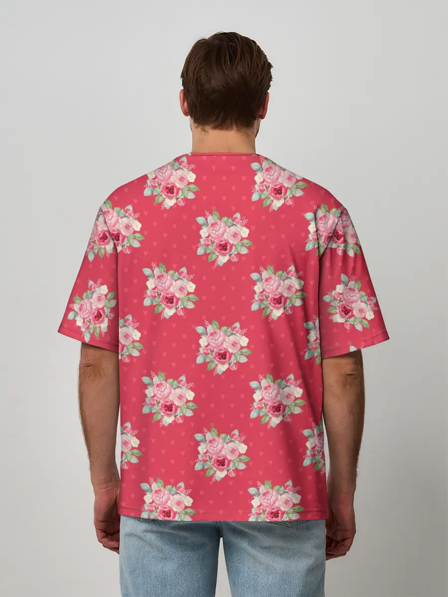 Мужская футболка оверсайз / Красные цветы розы