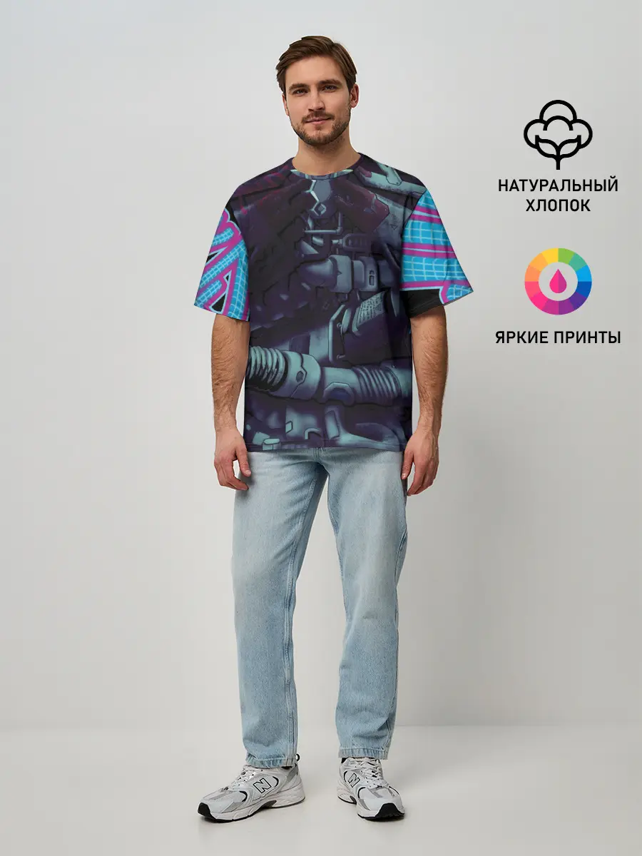 Мужская футболка оверсайз / Cuber skelet