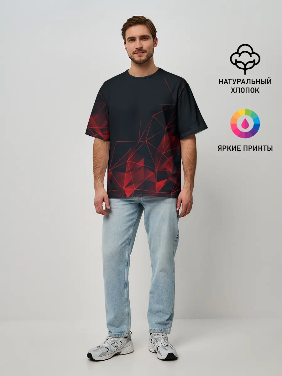 Мужская футболка оверсайз / RED STRIPES | КРАСНАЯ ГЕОМЕТРИЯ