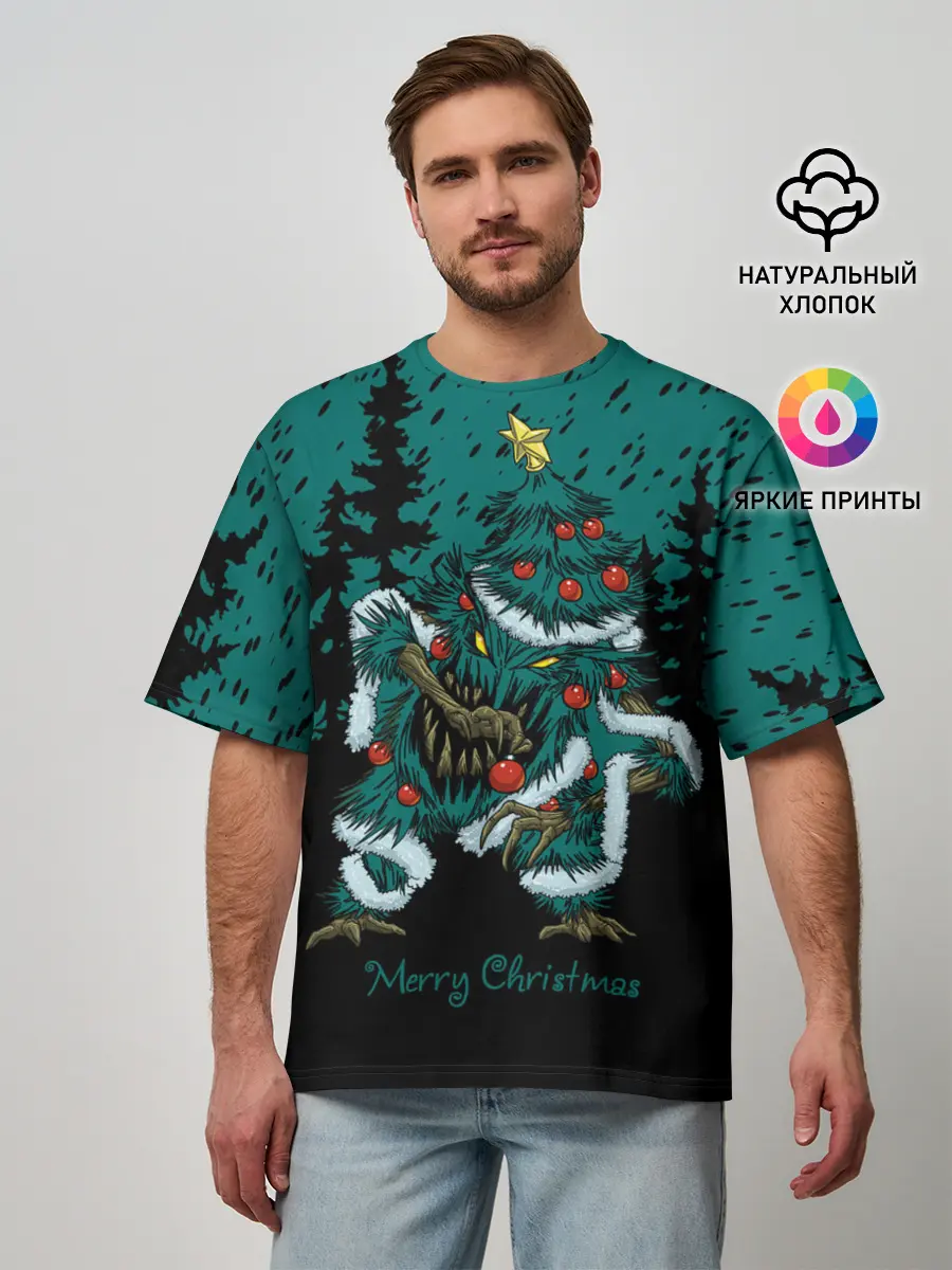 Мужская футболка оверсайз / Бесячья ёлка