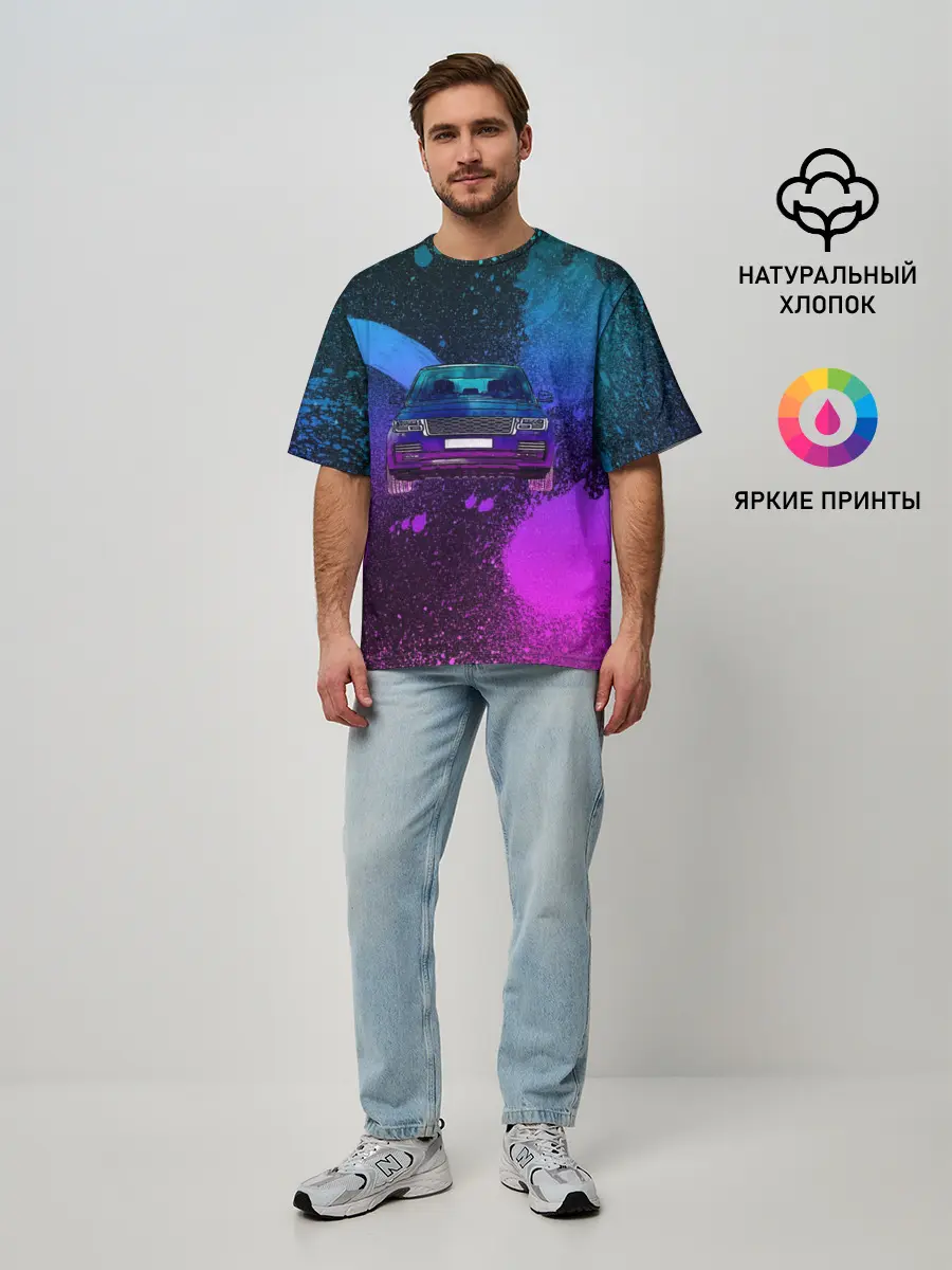 Мужская футболка оверсайз / LAND ROVER NEON