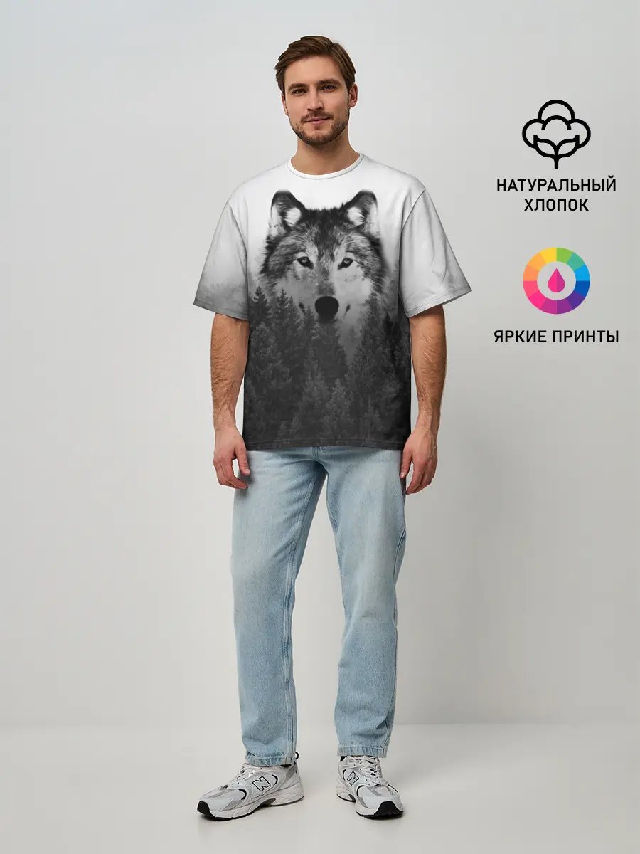 Мужская футболка оверсайз / Волк