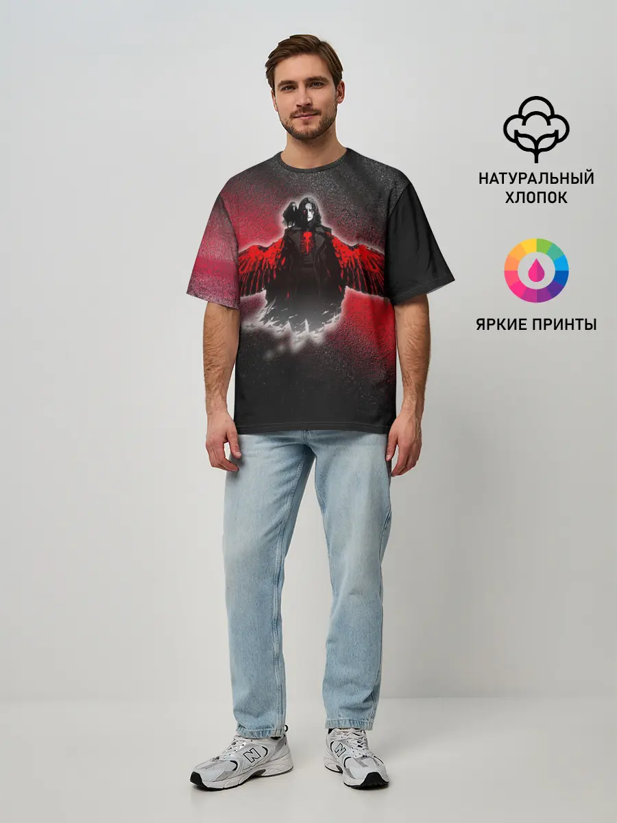 Мужская футболка оверсайз / Ворон
