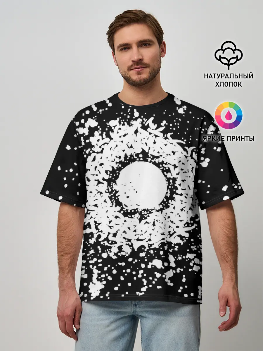 Мужская футболка оверсайз / Каллиграфия на чёрном фоне