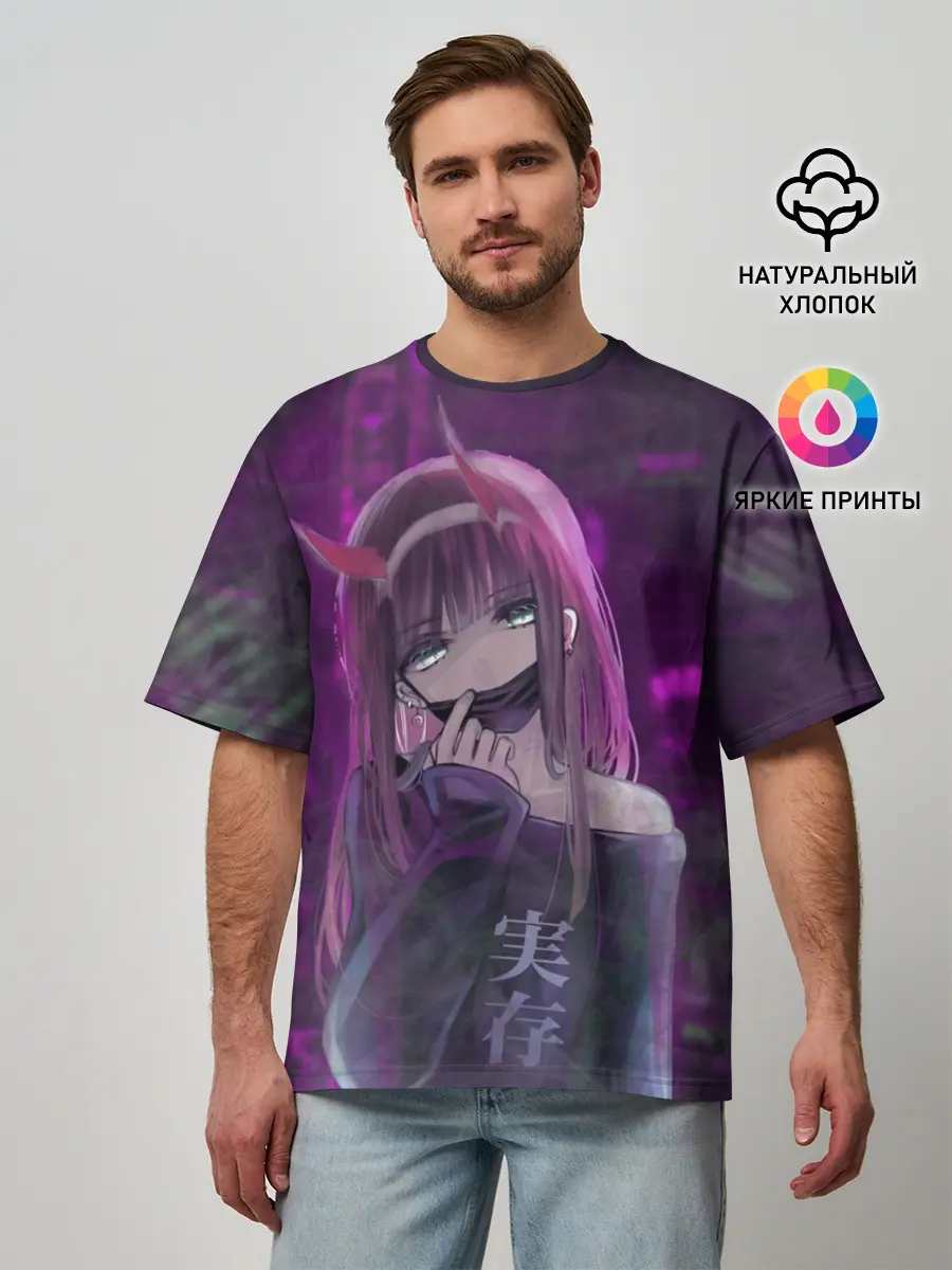 Мужская футболка оверсайз / Zero Two in mask