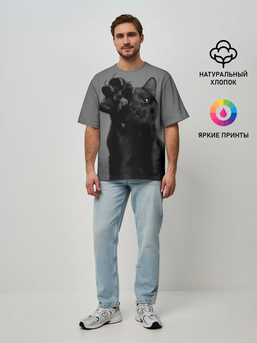 Мужская футболка оверсайз / Котик