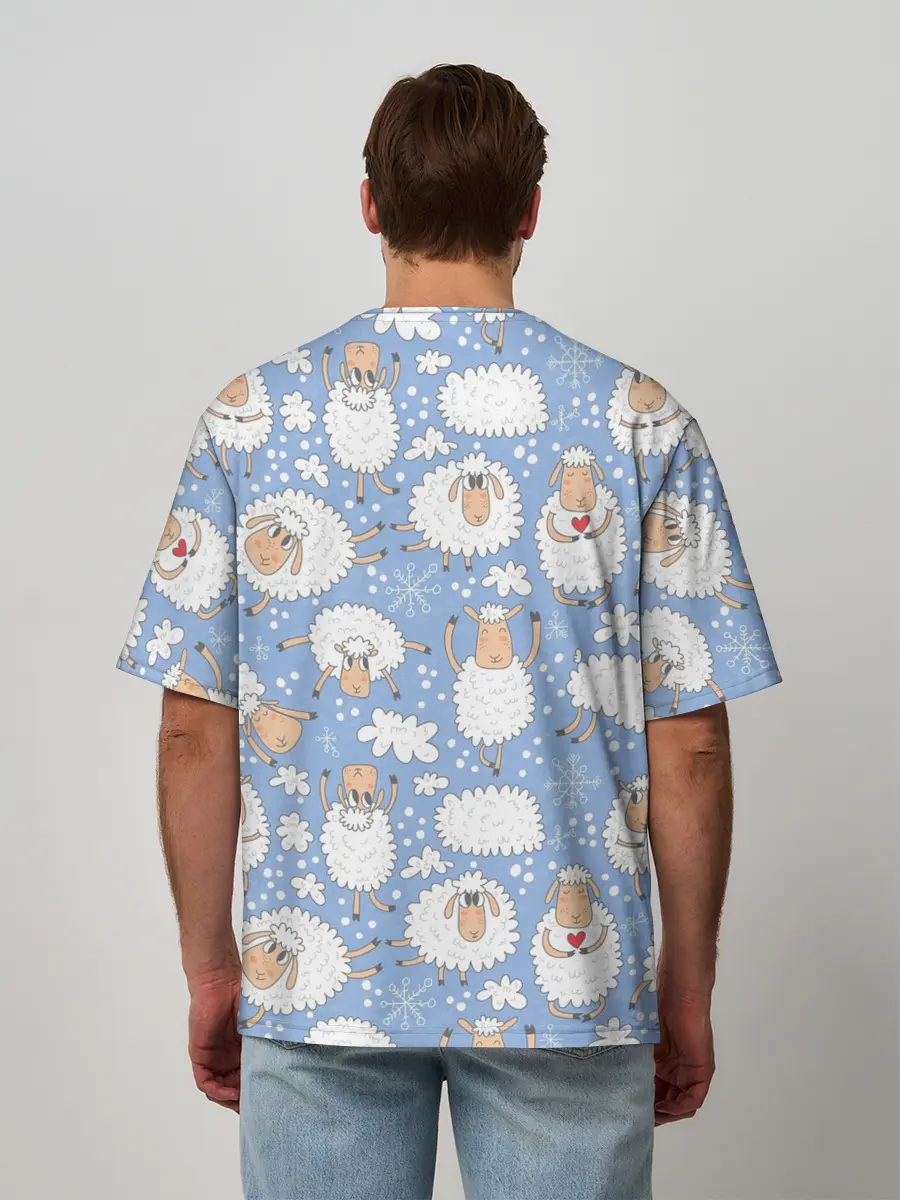 Мужская футболка оверсайз / Счастливые овечки