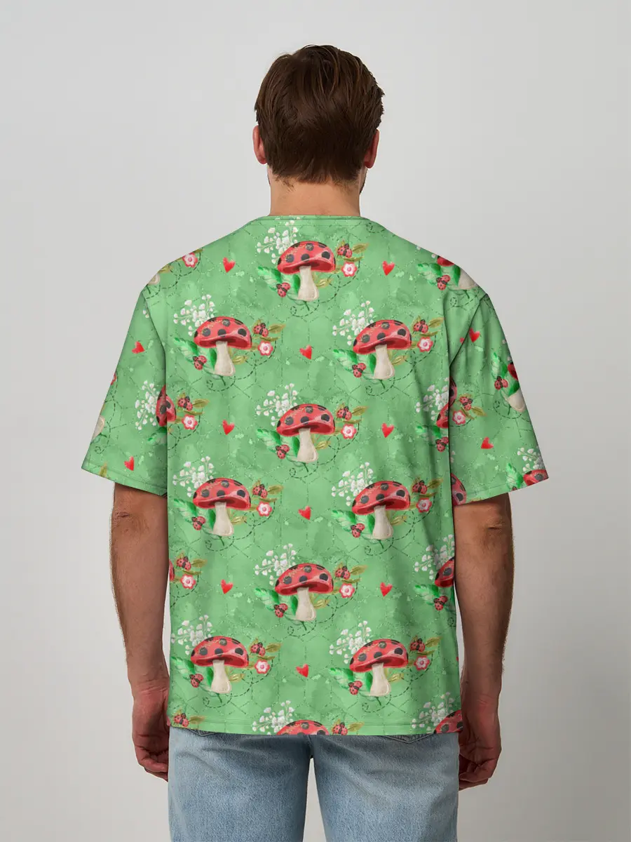 Мужская футболка оверсайз / Грибы Мухоморы паттерн