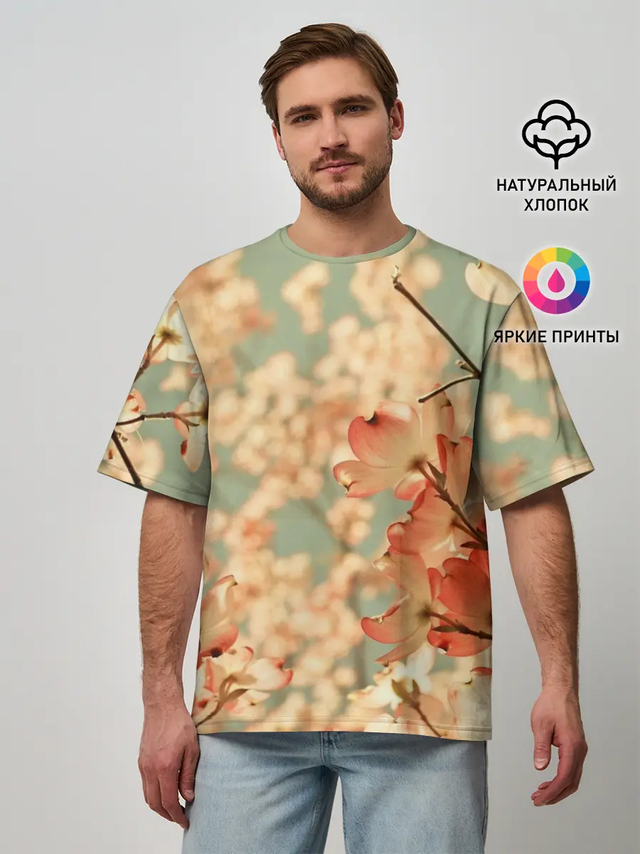 Мужская футболка оверсайз / Flowers