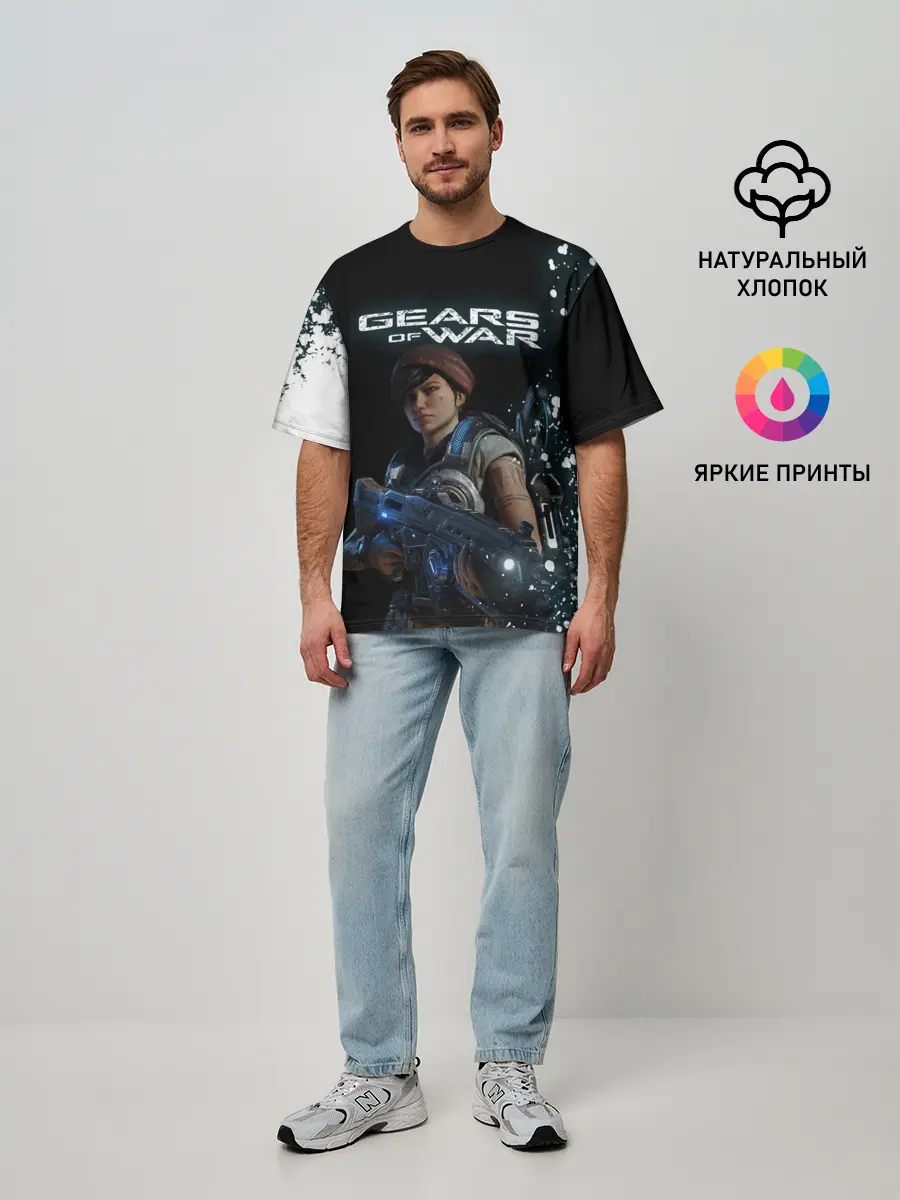 Мужская футболка оверсайз / GEARS OF WAR | ШЕСТЕРЕНКИ