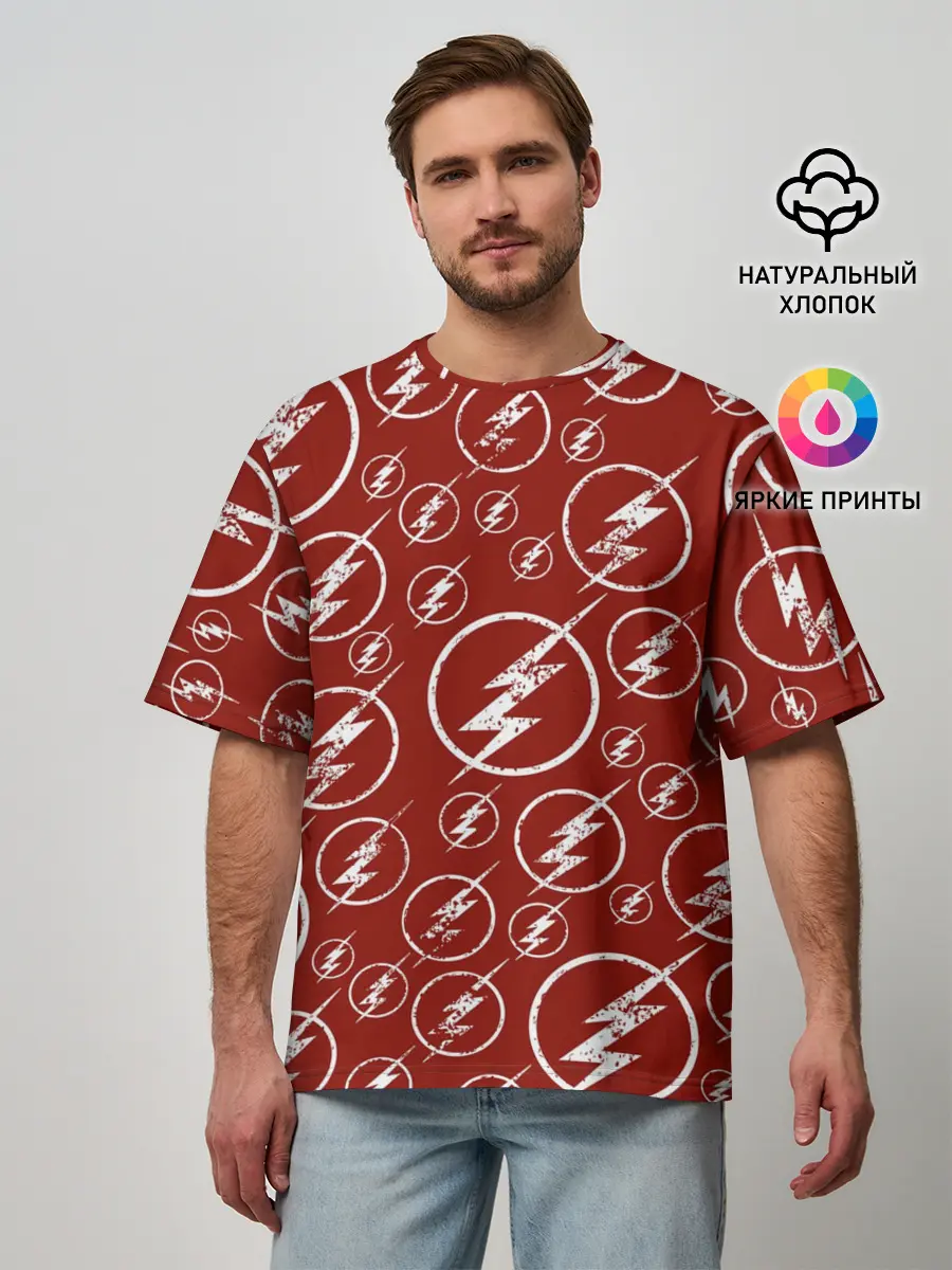 Мужская футболка оверсайз / The Flash Logo Pattern