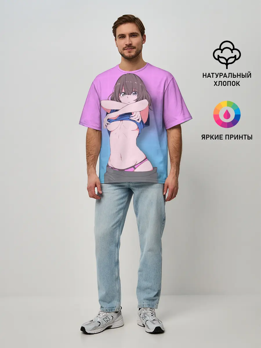 Мужская футболка оверсайз / Anime girl with sword