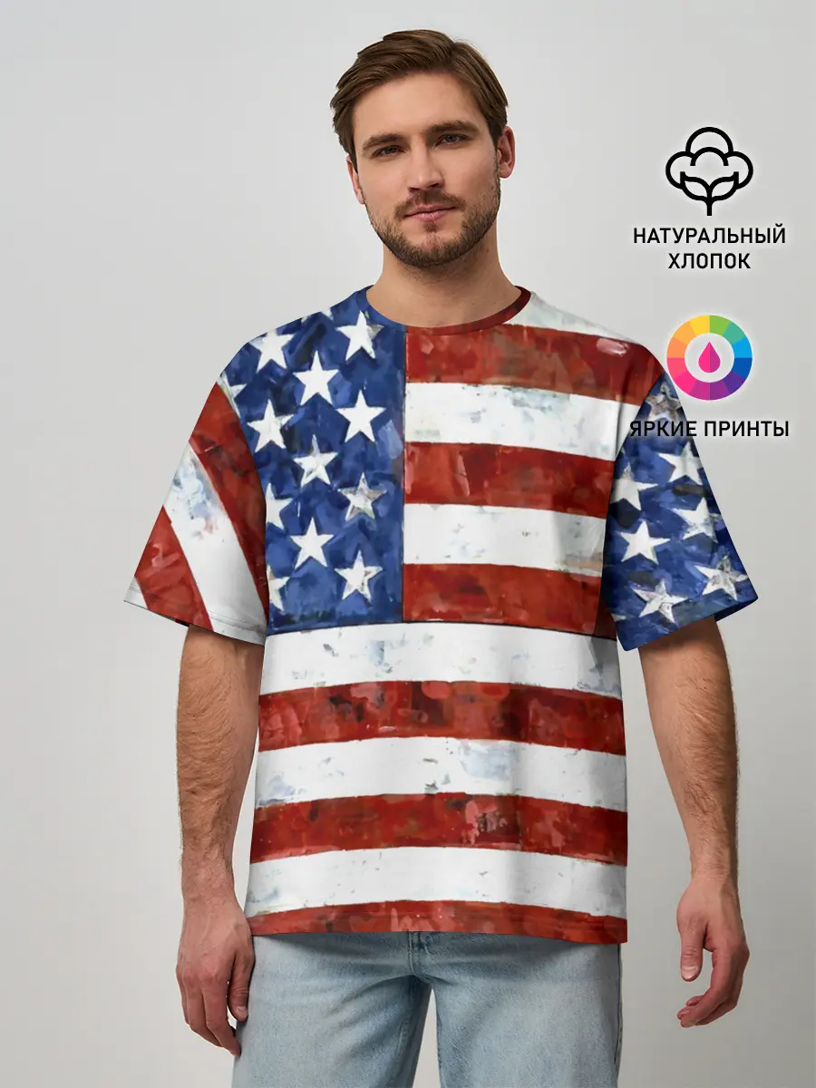 Мужская футболка оверсайз / США ФЛАГ