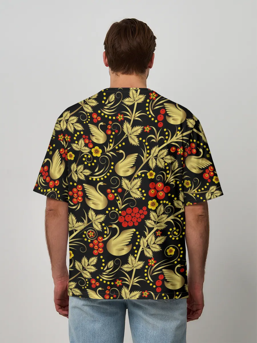 Мужская футболка оверсайз / Хохлома