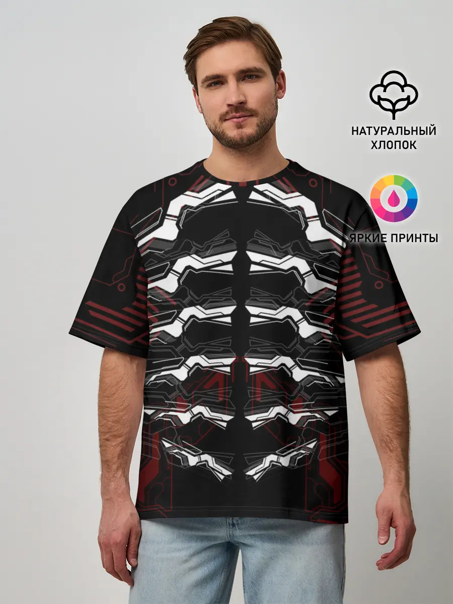 Мужская футболка оверсайз / Цифровой киберскелет