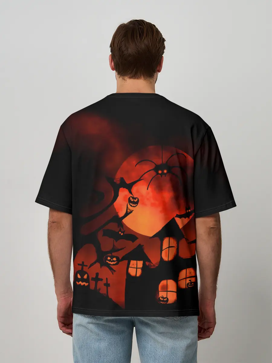 Мужская футболка оверсайз / Красная луна на Хэллоуин