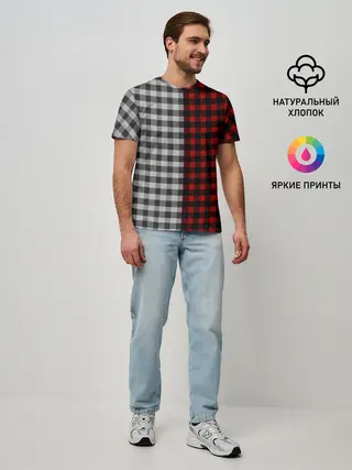 Мужская базовая футболка / Красно белая рубашка в клетку