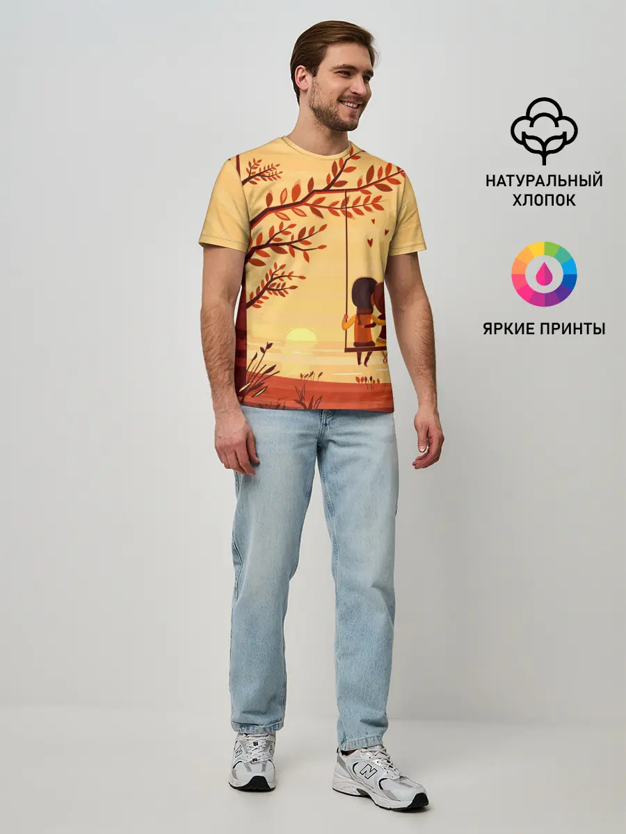 Мужская базовая футболка / Романтика. Пара на качелях