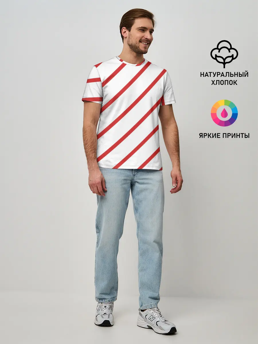 Мужская базовая футболка / Полосы красные на белом