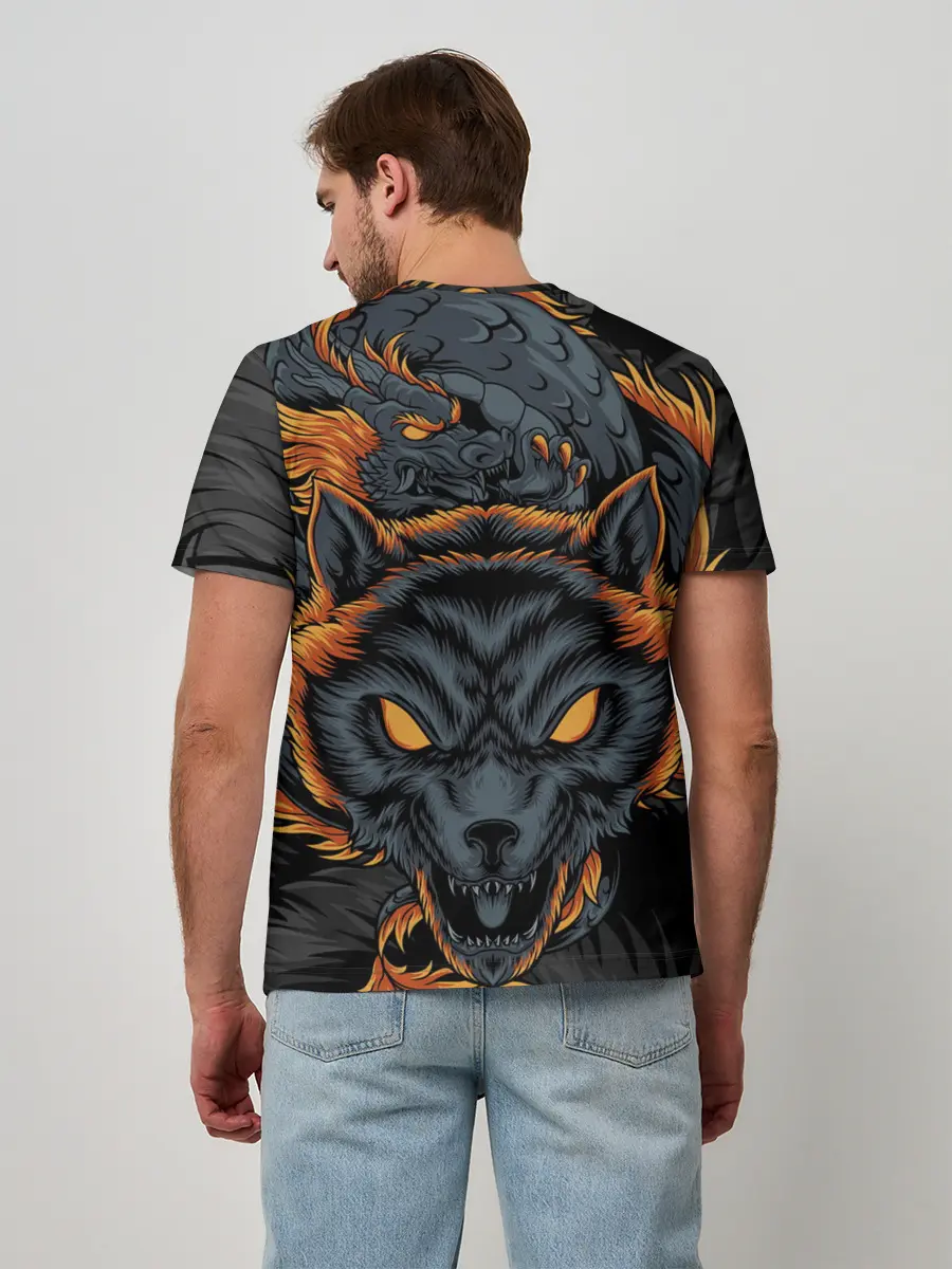 Мужская базовая футболка / Волк и дракон