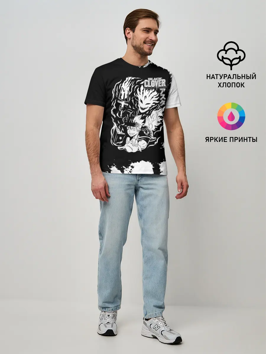 Мужская базовая футболка / Чёрный клевер Аста и демон Либе