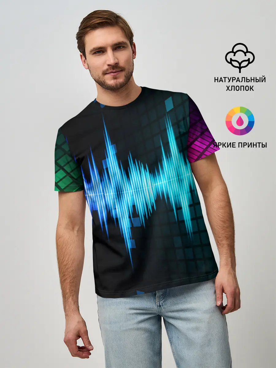 Мужская базовая футболка / neon music