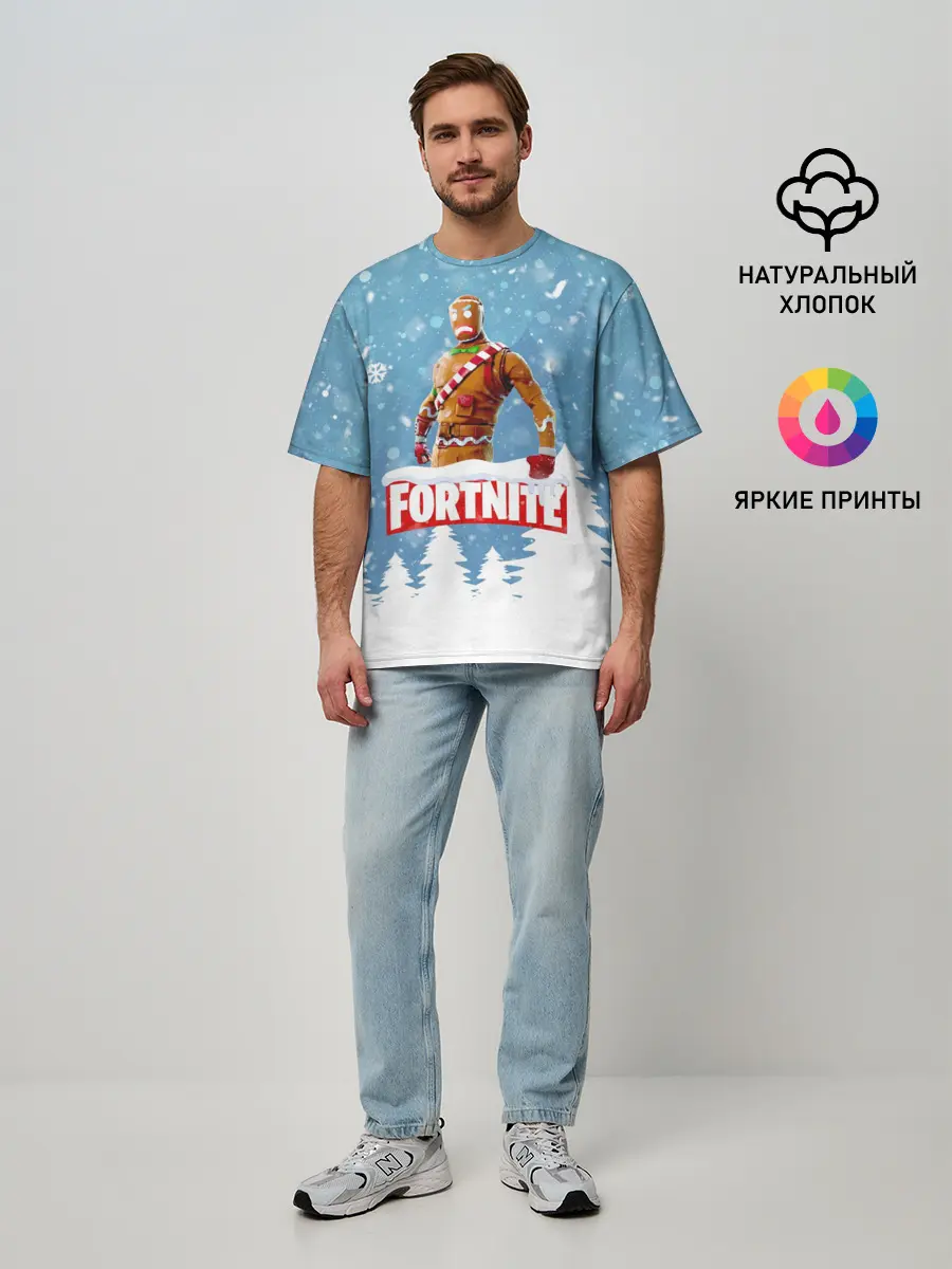 Мужская футболка оверсайз / Новогодний Fortnite