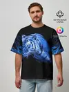 Мужская футболка оверсайз / Синий тигр