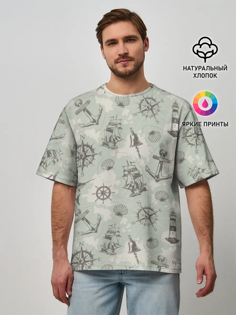 Мужская футболка оверсайз / Морская карта