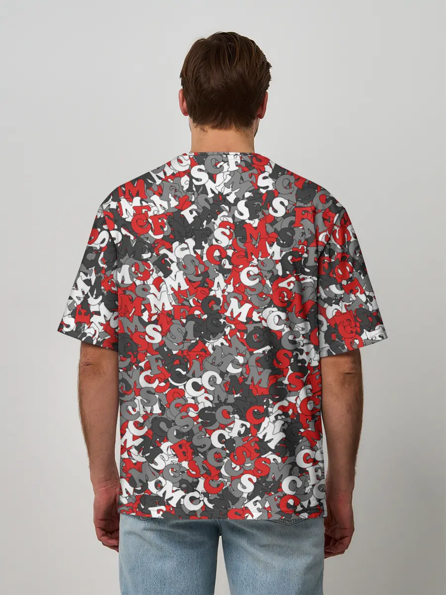 Мужская футболка оверсайз / Камуфляж с буквами F.C.S.M