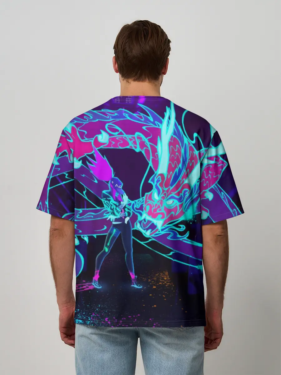 Мужская футболка оверсайз / League Of Legends Neon Dragon